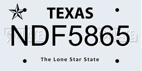 NDF5865 Texas License Plate