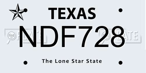 NDF728 Texas License Plate