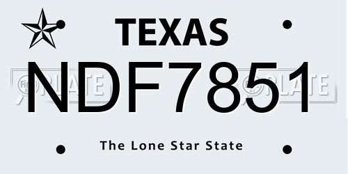 NDF7851 Texas License Plate