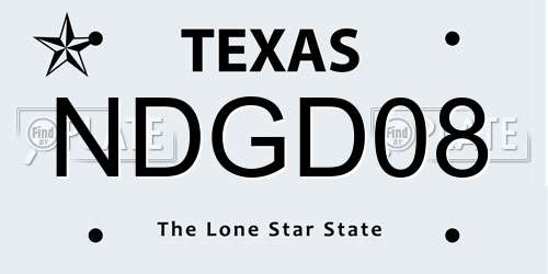 NDGD08 Texas License Plate