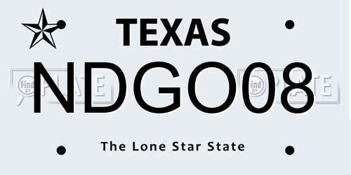 NDGO08 Texas License Plate