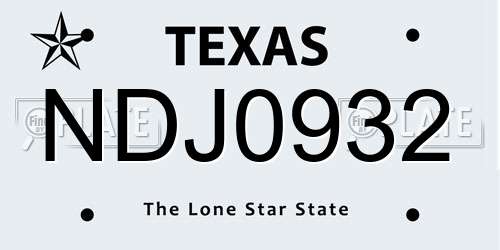 NDJ0932 Texas License Plate