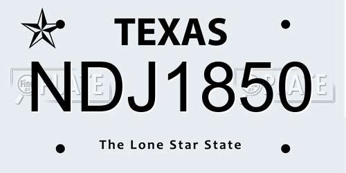NDJ1850 Texas License Plate