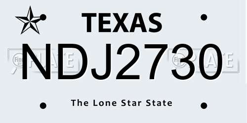 NDJ2730 Texas License Plate