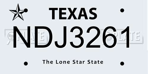 NDJ3261 Texas License Plate