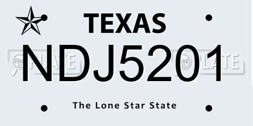 NDJ5201 Texas License Plate