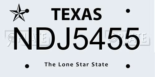 NDJ5455 Texas License Plate