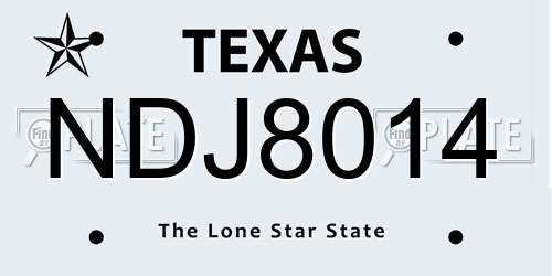 NDJ8014 Texas License Plate