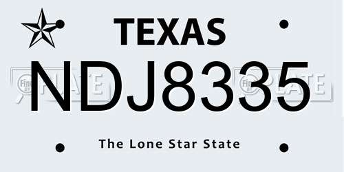 NDJ8335 Texas License Plate