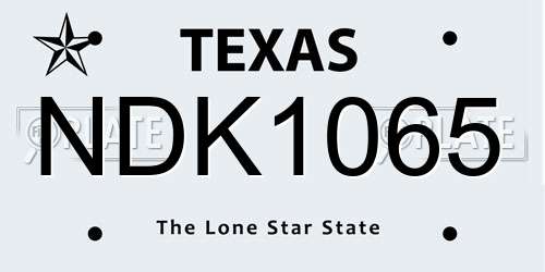 NDK1065 Texas License Plate