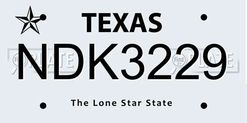 NDK3229 Texas License Plate