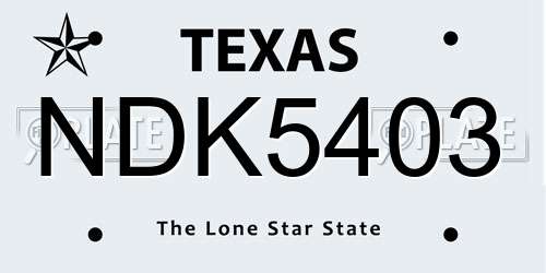 NDK5403 Texas License Plate
