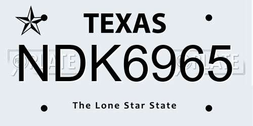 NDK6965 Texas License Plate