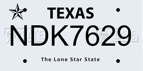 NDK7629 Texas License Plate