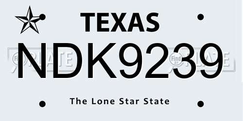 NDK9239 Texas License Plate