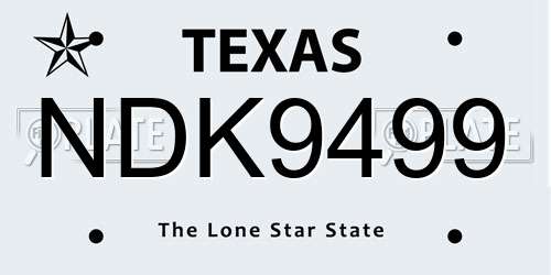 NDK9499 Texas License Plate