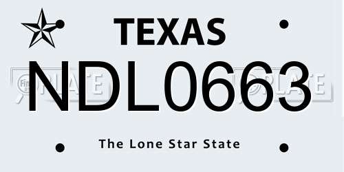 NDL0663 Texas License Plate