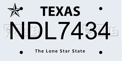 NDL7434 Texas License Plate