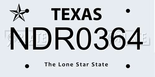 NDR0364 Texas License Plate