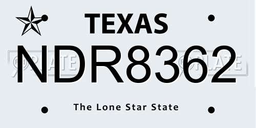 NDR8362 Texas License Plate