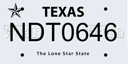 NDT0646 Texas License Plate