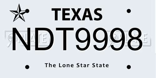 NDT9998 Texas License Plate