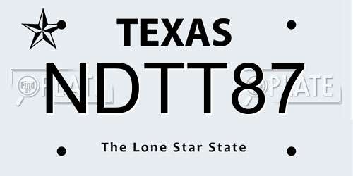 NDTT87 Texas License Plate