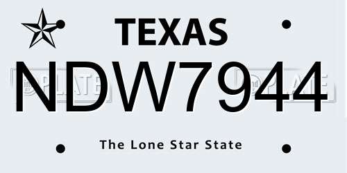 NDW7944 Texas License Plate
