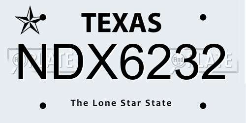 NDX6232 Texas License Plate