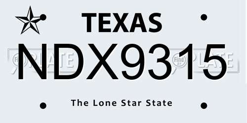 NDX9315 Texas License Plate