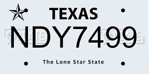 NDY7499 Texas License Plate