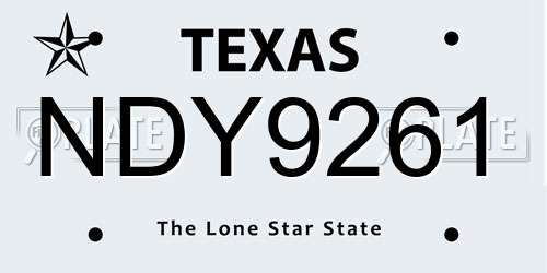 NDY9261 Texas License Plate