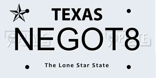 NEGOT8 Texas License Plate