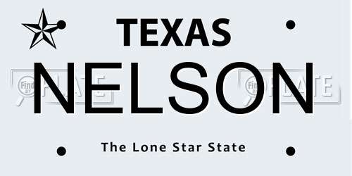 NELSON Texas License Plate