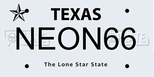 NEON66 Texas License Plate