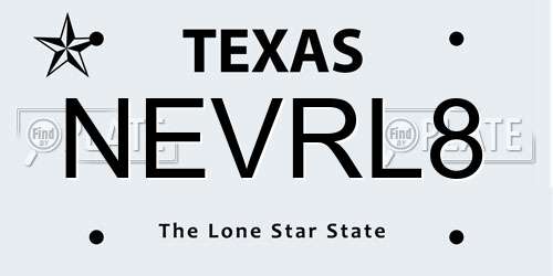 NEVRL8 Texas License Plate