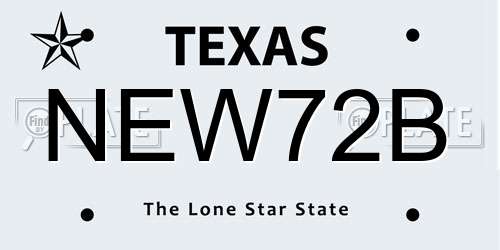 NEW72B Texas License Plate
