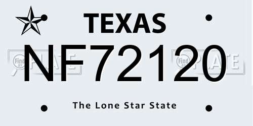 NF72120 Texas License Plate