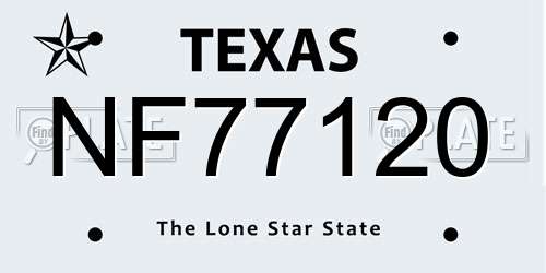 NF77120 Texas License Plate