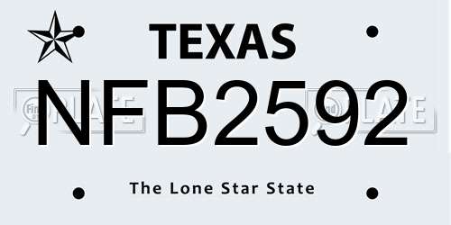 NFB2592 Texas License Plate