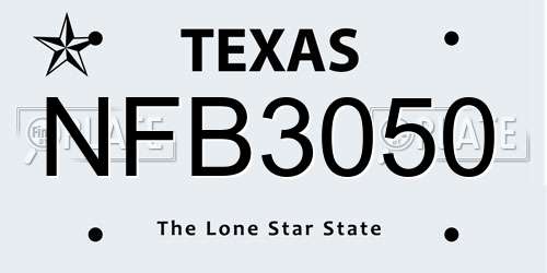 NFB3050 Texas License Plate