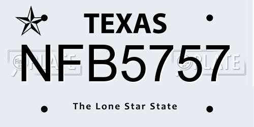 NFB5757 Texas License Plate