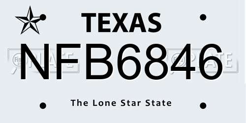 NFB6846 Texas License Plate