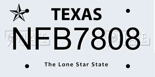 NFB7808 Texas License Plate
