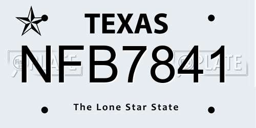 NFB7841 Texas License Plate