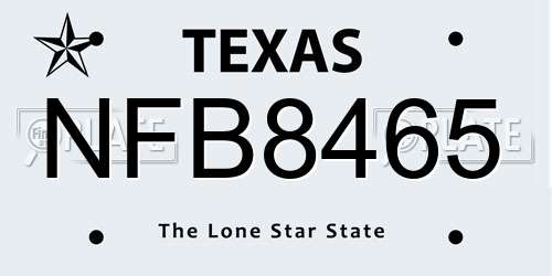 NFB8465 Texas License Plate