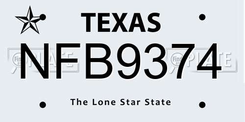 NFB9374 Texas License Plate