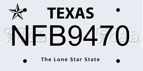 NFB9470 Texas License Plate