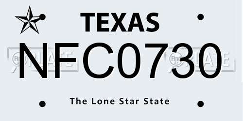 NFC0730 Texas License Plate