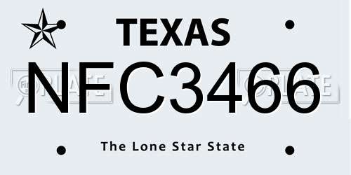 NFC3466 Texas License Plate